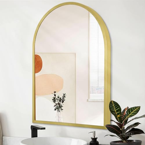 "HLFMVWE Arched Bathroom Mirror for Wall, Arch Wall Mirror Aluminum Alloy Frame Mirror for Vanity Living Room, Bedroom, Entryway Small 16""x12"""