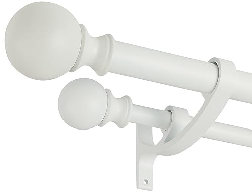 Matte White Double Curtain Rods, 28-48 Inches, Decorative Drapery Rod with Round Finials