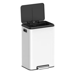 Songmics Kitchen Bin, 40L Pedal Bin with Lid, Rubbish Bin for Waste, Soft Close and Stays Open, Wide Pedal, White LTB541W4002