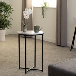 Seconique Dallas Side Table in Marble/Black