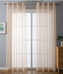 Gardinenbox Pack of 2 Eyelet Curtains Transparent Curtain Set Living Room Voile Eyelet Curtain Lead Tape Closure 100% Polyester Sand H 175 x W 140 cm