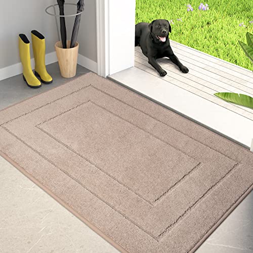 "PURRUGS Dirt Trapper Door Mat 32"" x 47"", Non-Slip/Skid Machine Washable Entryway Rug, Dog Doormat, Super Absorbent Welcome Mat for Muddy Wet Shoes and Paws, Beige"