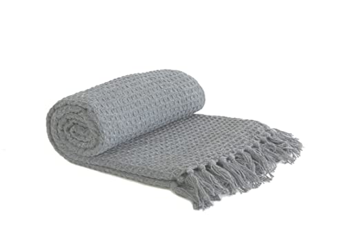 Emma Barclay Honeycomb - Recycled Cotton Plain Waffle Textured Chair Sofa Setee Throw Over Blanket in Silver Grey - 90x100 (228x254cm)