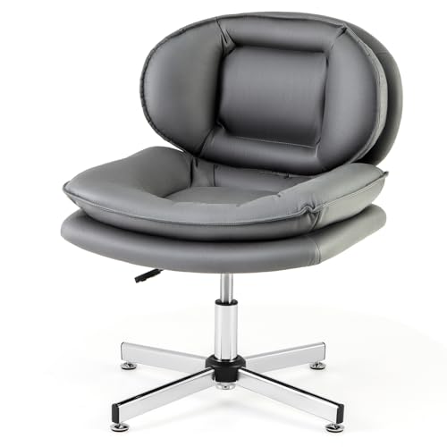 CASART Modern Ergonomic Office Chair, Armless Desk Chair with Adjustable Height & Wide Seat for Home, Bedroom, Study (Grey)