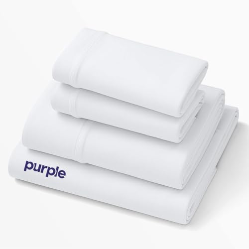 Purple SoftStretch Sheets, Queen Size, Rayon Blend, Moisture-Wicking, True White, Fits Other Mattresses, Stretch for Adaptive Support