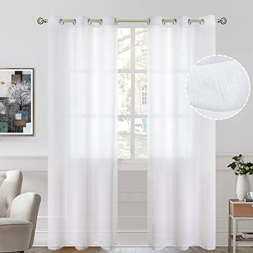 BGment Natural Linen Look Semi Sheer Curtains for Bedroom, Grommet Light Filtering Casual Textured Privacy Curtains for Living Room, 2 Panels (Each 38 x 84 Inch, White)