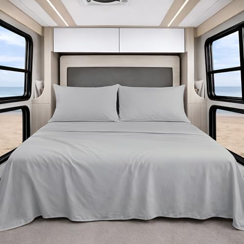Shreem Linen Microfiber RV Sheet Sets, 30x75 Bunk, Light Grey Solid, Bed Sheets for Campers, RV's & Travel Trailers Easy Fit Mattress up to 10 Inch Deep Pockets - Fitted RV Sheets