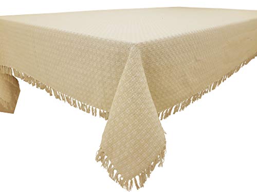 HomweLinen Rectangular Table Cloth, 100% Cotton Woven Fringed Table Cloth - 60x102 Inch, Natural/Ivory