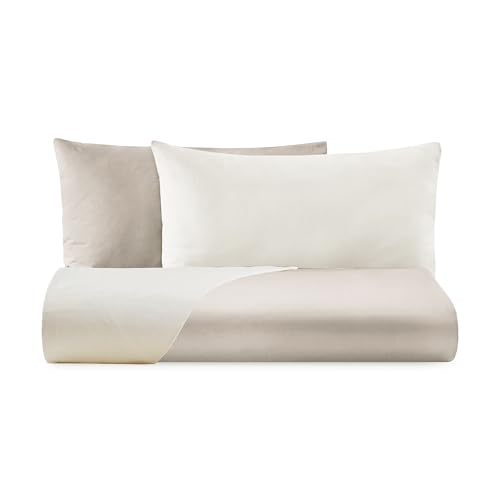 Double Duvet Cover Set Doubleface – 4 Pillowcases – Sand/Ivory – 100% Cotton Percale – Made in Italy – Boston Model