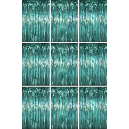 Voircoloria Retro Green Foil Fringe Backdrop Curtains, 3.3x6.6ft, 9pcs - Tinsel Streamers, Birthday Party Decorations, Baby Shower, Gender Reveal, Graduation