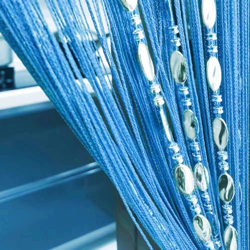ave split 100cmX200cm Decorative Door String Curtain Beads Wall Panel Fringe Window Room Divider Blind for Wedding Coffee House Parts Door Divider Beads Tassel Screen Decoration (Sky Blue 25)