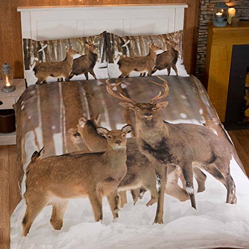 Stag Photographic Animals Quilt Duvet Cover and 2 Pillowcase Bedding Bed Set, Multi-Colour, Double