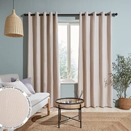 Catherine Lansfield Yarn Dyed Cotton Chambray 46x72 Inch Eyelet Curtains Two Panels Natural