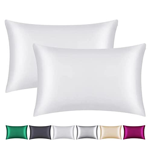 Smbeope 100% Mulberry Silk Pillowcase 2 Pack for Hair and Skin,with Hidden Zipper,Both Sides 22 Momme Natural Silk Pillow Cover,Soft Breathable & Smooth (White, Queen)