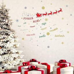 "Wallflexi Christmas Decorations Wall Stickers "" Christmas Reindeer with French Quotes "" Wall Murals Decals Living Room Children Nursery School Restaurant Cafe Hotel Home Office Décor, Multicolour"