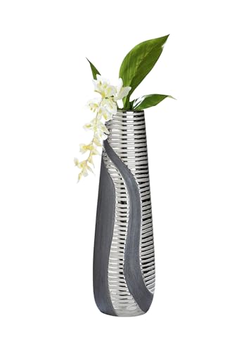 GILDE - Cone Vase Sevilla - Modern Decorative Vases - Flower Vase - Ceramic - Anthracite Silver - Height 49 cm