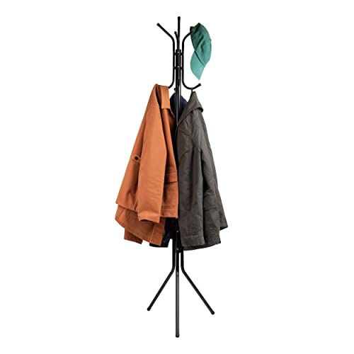 "Mind Reader Alloy Collection, Coat Rack with 8 Hooks, Metal, 14.75"" L x 16.5"" W x 69"" H, Black"