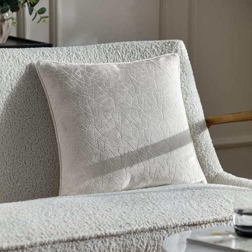 furn. Hoem Malans Cut Velvet Piped Cushion Cover – Luxury Velvet Textured Design Soft Plain Reverse (Milk – 45 x 45 cm)