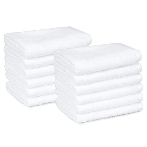 Amazon Basics Face Towel Set for bathroom, 100% Cotton Extra Absorbent Fast Drying Face Cloths 30 x 30 cm, White, 12-Pack