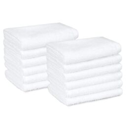 Amazon Basics Face Towel Set for bathroom, 100% Cotton Extra Absorbent Fast Drying Face Cloths 30 x 30 cm, White, 12-Pack