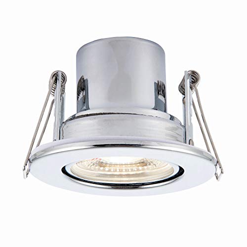 National Lighting SHIELDECO Chrome Finish Adjustable Fire Rated Cool White LED Anti Glare Low Profile Ceiling Downlight Spotlight IP20 Rated for Living Rooms, Bedrooms, Hallways