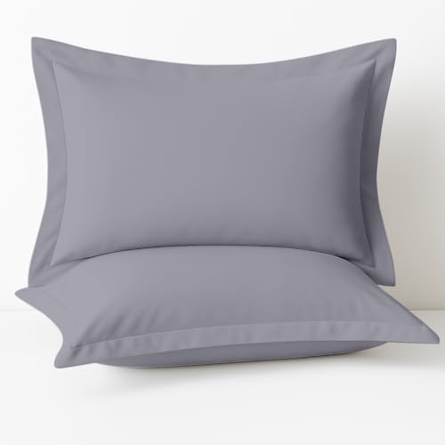 Cotton Metrics Linen 2 Pack Pillow Shams Standard Size 20x26 ??? 600 Thread Count 100% Organic Cotton Silver Pillow Covers with 2 Inch Flange, Soft & Smooth Premium Hotel-Quality Pillowcases Set of 2