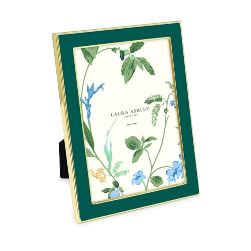 Laura Ashley 4x6 Hunter Green Enamel Picture Frame, Gold Metal Edge with Easel, for Countertop, Tabletop Display, Bookshelf, Desk, Wall D??cor, Photo Gallery (4x6, Hunter Green W/Gold)