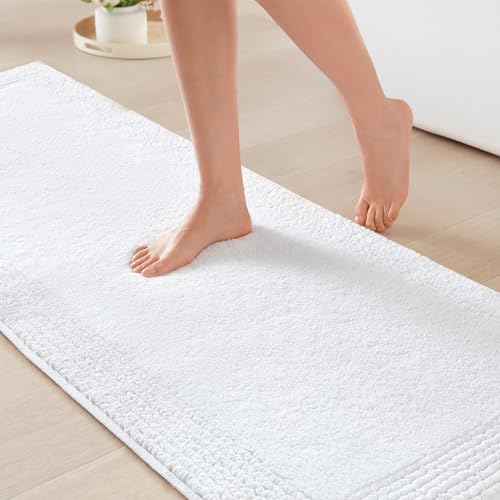 Madison Park Signature Splendor Reversible 100% Cotton Tufted Bathroom Rug-3000 GSM Hotel Quality Luxurious Plush Medium Pile Bath Mat Absorbent, Quick Dry, Shower Room Décor, 24x72, White