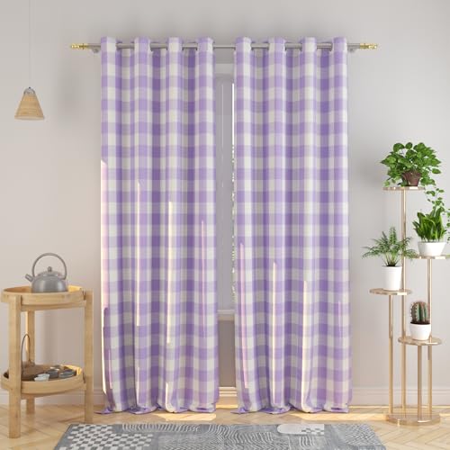 NATUS WEAVER Buffalo Check Curtains 95 inches Long Cotton Gingham Plaid Kitchen Window Curtain Panels Living Room Checker Drapes Bedroom Grommet Top Window Treatment 2 Panels Lilac and White