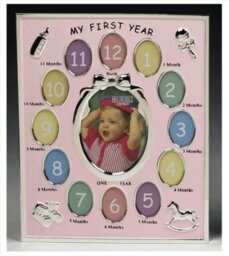 My First Year Baby Gift Idea Pink Photo Frame holds 13 Pictures