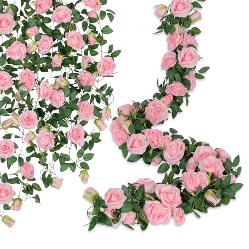 U'Artlines 5 Pack Artificial Pink Rose Garlands Flower Vines 32.5 ft - Fake Silk Roses Garland for Wedding Arch Table Centerpiece, Indoor Outdoor Backdrop Decorations for Home Garden