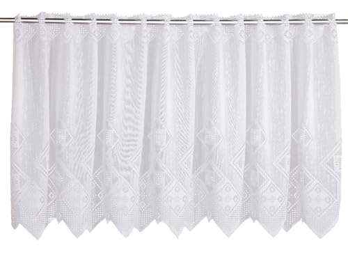 Gardinia Bistro Curtain Jacquard Diamonds, White, 150 x 50 cm