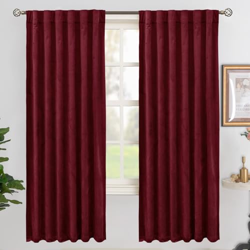 BGment Burgundy Red Velvet Blackout Curtains 72 Inches Long for Bedroom, Elegant Thermal Insulated Room Darkening Curtains with Back Tab Rod Pocket for Christmas/Living Room, 2 Panels, 52 x 72 Inch