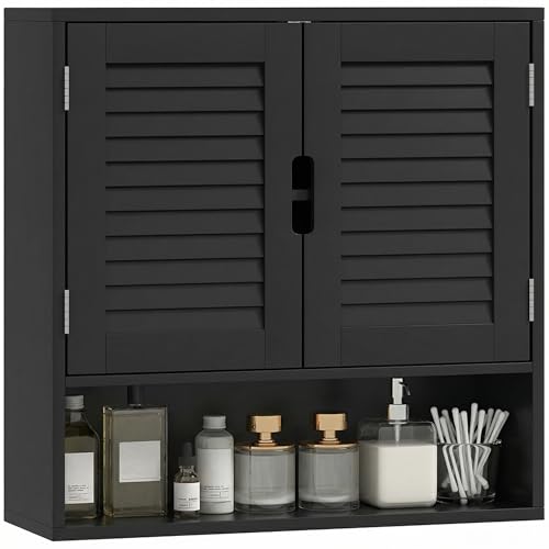 HOMCOM Bathroom Cabinet, Wall Mounted Storage Cabinet with Adjustable Shelves, Toilet Storage Cupboard for Bathroom, Living Room, 60 x 20 x 60 cm, Black