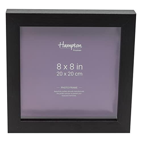 Hampton Frames - Photo Frame - 8x8 (20x20cm), Black, Square - Deep Profile MDF, Acrylic Aperture, Rear Loading - Freestanding or Wall Mount, Home Display