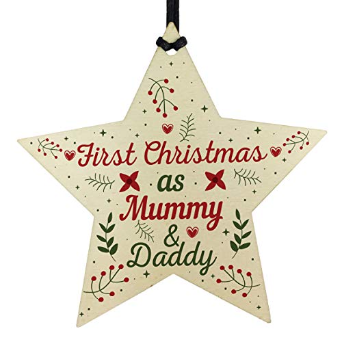 Red Ocean First Christmas As Mummy Daddy Wooden Star Christmas Tree Bauble Decoration New Baby Gifts