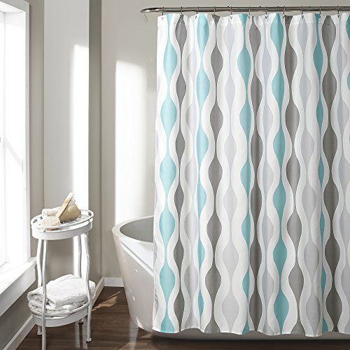"Lush Decor Mid Century Geo Shower Curtain, 72"" x 72"", Blue & Gray"