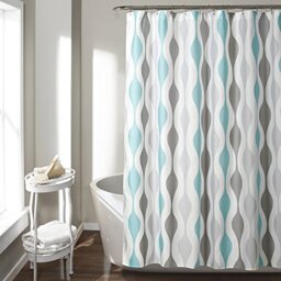 "Lush Decor Mid Century Geo Shower Curtain, 72"" x 72"", Blue & Gray"