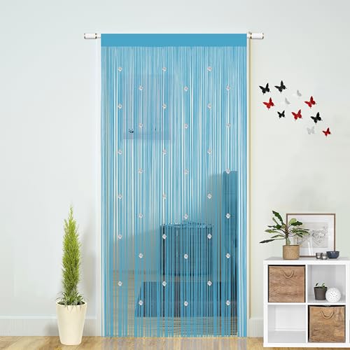 "Beaded String Curtains for Doorways Boho Bedroom Decor Hanging Door Wall Beads Closet Window Curtain Room Divider Privacy Decorative (Blue, 39"" W x 110"" L)"