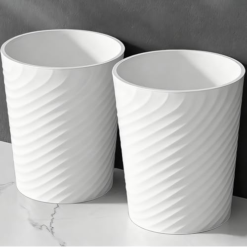 HOLTPHILI Small Trash Can 1.8 Gallon Wastebasket Recycling Bin for Bathroom Bedroom Office Kitchen (White, 2 Pack)