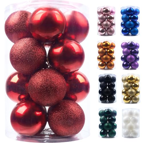 Emopeak 16Pcs Christmas Balls Ornaments for Xmas Tree - 3.15Inch Large Shatterproof Christmas Tree Decorations Hanging Ball for Holiday Wedding Party Decoration Red