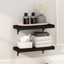 Furinno TANNA Floating Shelves for Wall Set of 2, 55.9cm Bathroom Wall Shelf, Wall Mounted Shelf, for Bathroom Organizers and Storage, Living Room, Tobacco Oak