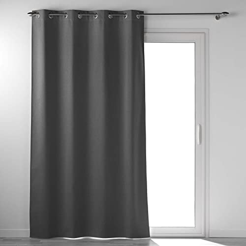 Douceur d'Intérieur, Curtain with Eyelets 135 x 260 cm Anthracite 100% Blackout Chambray Plain Occultiss