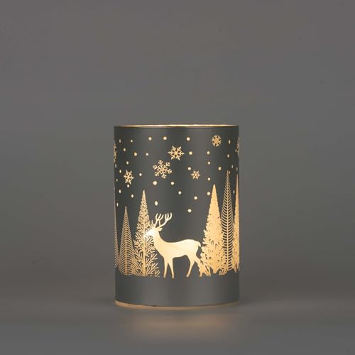 SHATCHI 14cm Christmas Decorated Vase Table Lamp Etched Glass Tube Xmas Silver Cylinder LED Fairy Lights Battery Operated Table Decoration