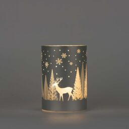 SHATCHI 14cm Christmas Decorated Vase Table Lamp Etched Glass Tube Xmas Silver Cylinder LED Fairy Lights Battery Operated Table Decoration