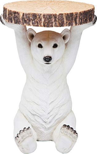 KARE Design Side Table Animal Polar Bear, Brown, White, Animal Motif, Gift Idea, Sofa Side Table, Round Bedside Table, Room Decor, Home Decor for Living Room, Office, Hallway, 52x35x33cm