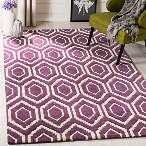 Safavieh Contemporary Indoor Hand Tufted Rectangle Area Rug, Chatham Collection, CHT731, in Purple / Ivory, 122 X 183 cm for Living Room, Bedroom or Any Indoor Space