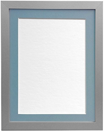 "FRAMES BY POST 25mm wide H7 Silver Picture Photo Frame with Light Blue Grey Mount 24""x18"" forPicture Size 18""x12"" (Styrene) Plastic Glass"