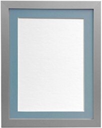 "FRAMES BY POST 25mm wide H7 Silver Picture Photo Frame with Light Blue Grey Mount 24""x18"" forPicture Size 18""x12"" (Styrene) Plastic Glass"