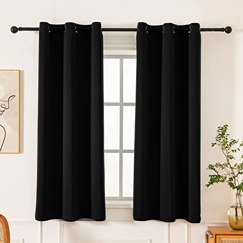 Pickluc Grommet Blackout Curtain for Bedroom, Light Blocking Drapes, Thermal Insulated, Noise Reduction, 42 Inches Wide x 54 Inches Long, Black, 2 Panels